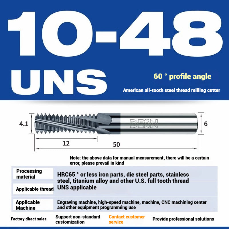 1115-65° high hard tungsten carbide thread milling cutter Long tooth full tooth alloy American thread milling cutter UNC UNF aluminum stainless steel Shandong Denso Pricision Tools Co.,Ltd.